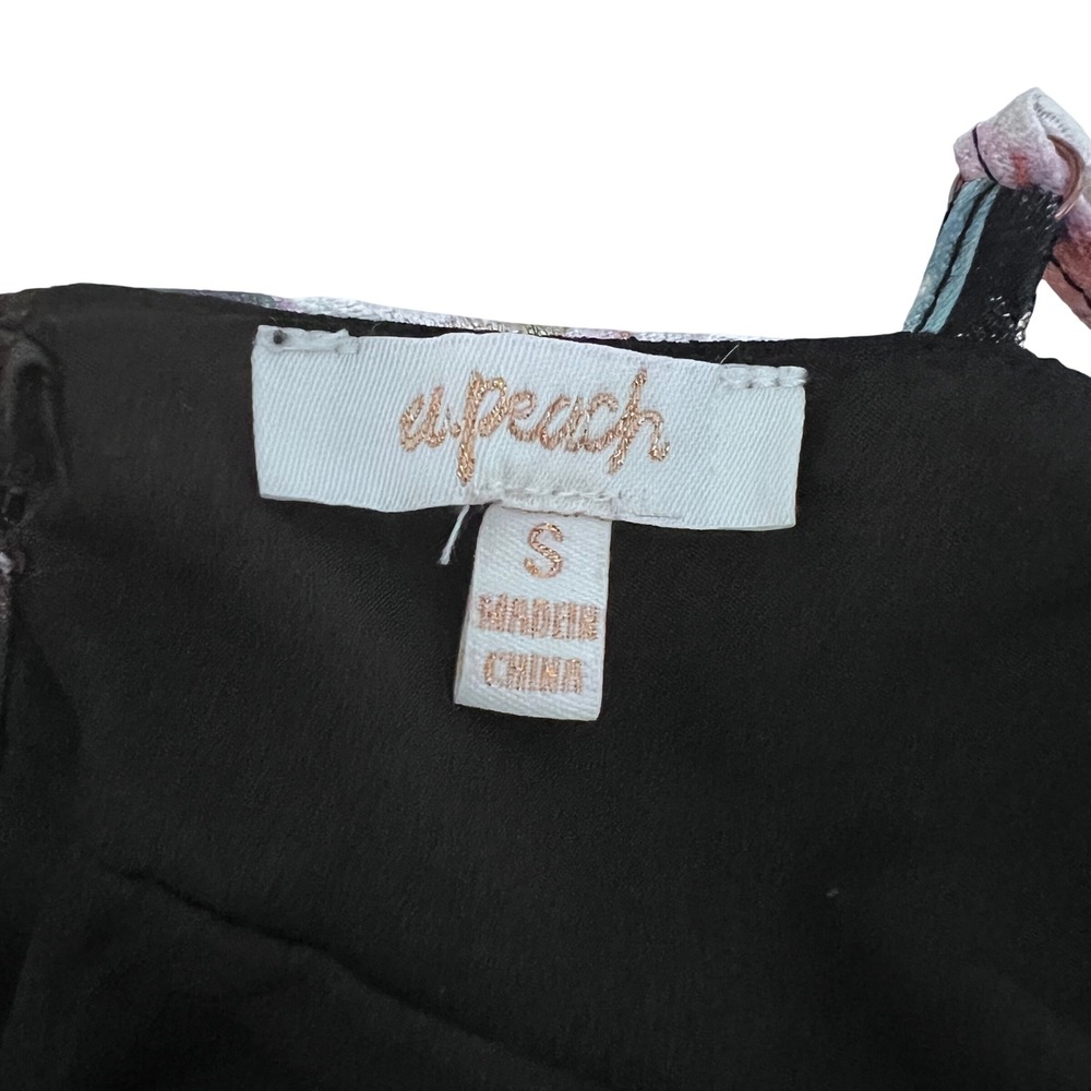A Peach Mini Dress Kentucky Derby Black V Neck Strappy Whimsigoth Small - Picture 3 of 9